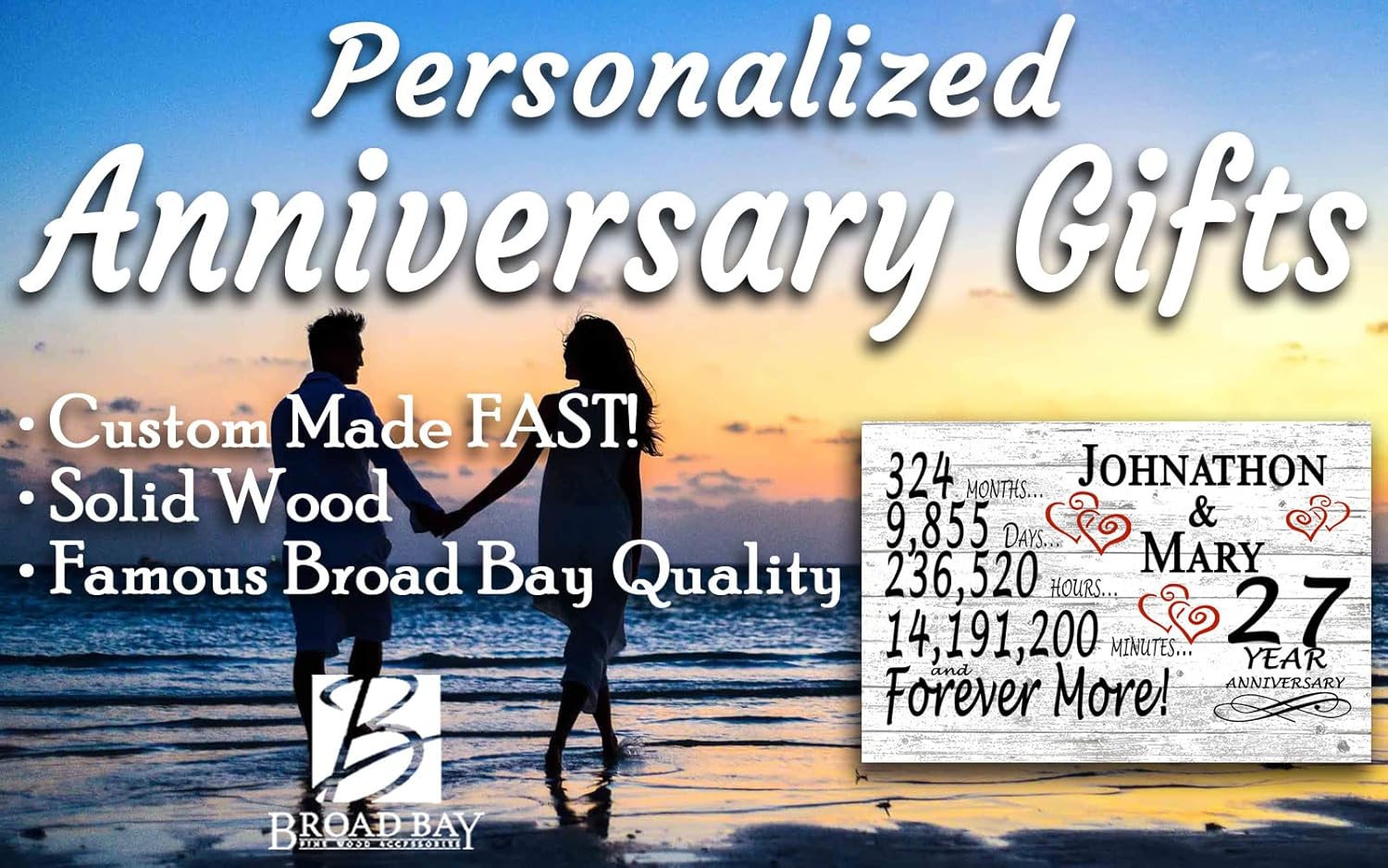Personalized 27 Year Anniversary Sign Gift 27th Wedding Anniversary Present For Couple Days Minutes Years - Solid Wood - 16.5in x 10.5in x .75in (27 Year)
