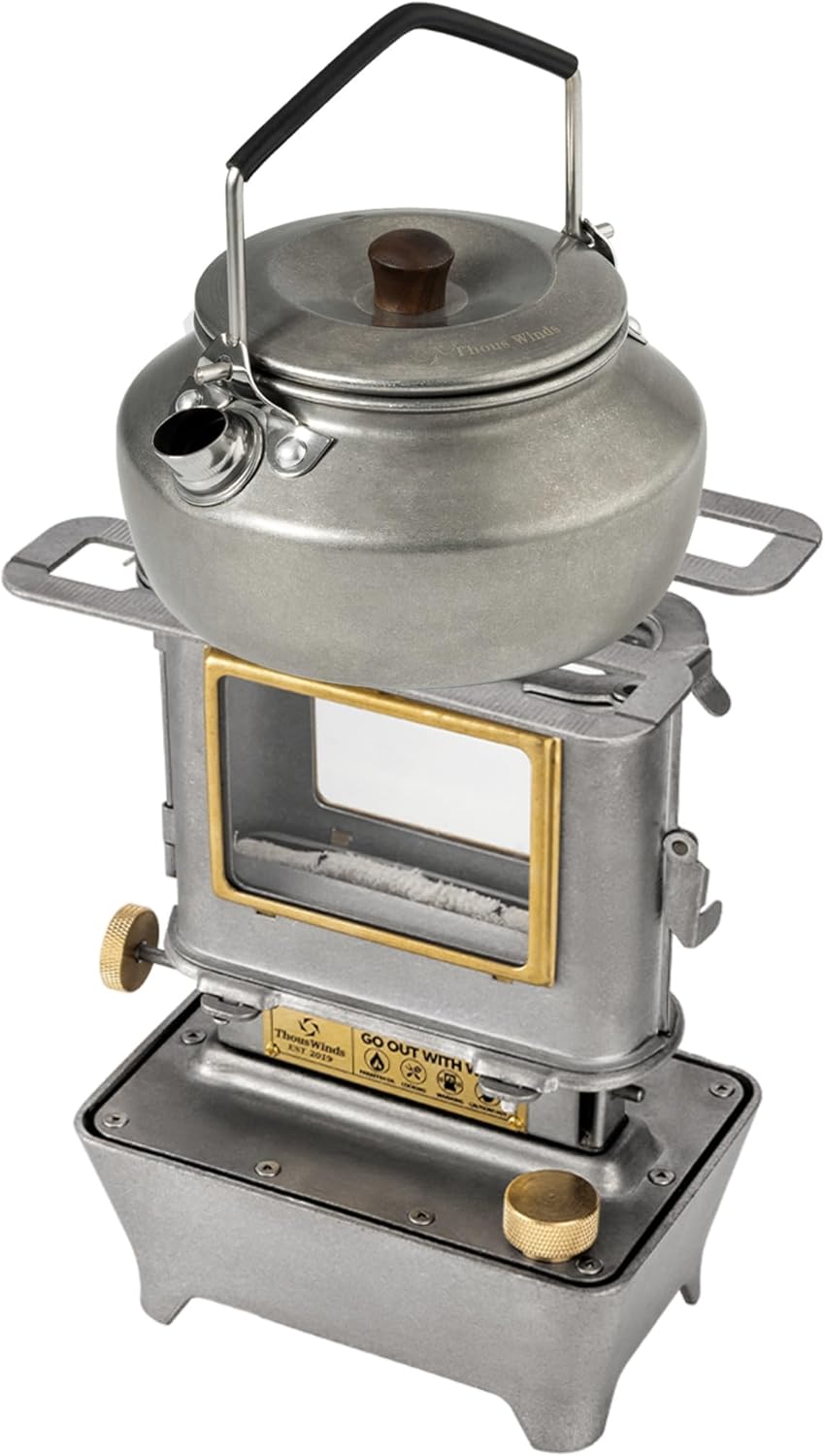 Thous Winds Camping Oil Lantern & 0.6 Liter Lightweight Stainless Steel Camping Kettle, Retro Silver