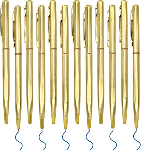 12 bolígrafos delgados de tinta azul dorada de 0.039 pulgadas (0.039 in), para suministros de oficina de negocios (estilo retro)
