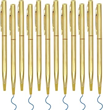 12 Pcs Blue Ink Gold Slim Ballpoint Pens 1 mm Gold Pens for Wedding Business Office SuppliesRetro Style
