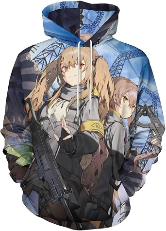 Kojiichi Vizem Hoodie, Mens, Cute Anime Pattern, Girl Front, Dolflo, UMP Sisters, Sweatshirt Hoodie, Round Neck, Hooded, Top, Pullover, Outdoor, Cool, Loose Fit, Spring, Autumn, Winter Clothing, Long