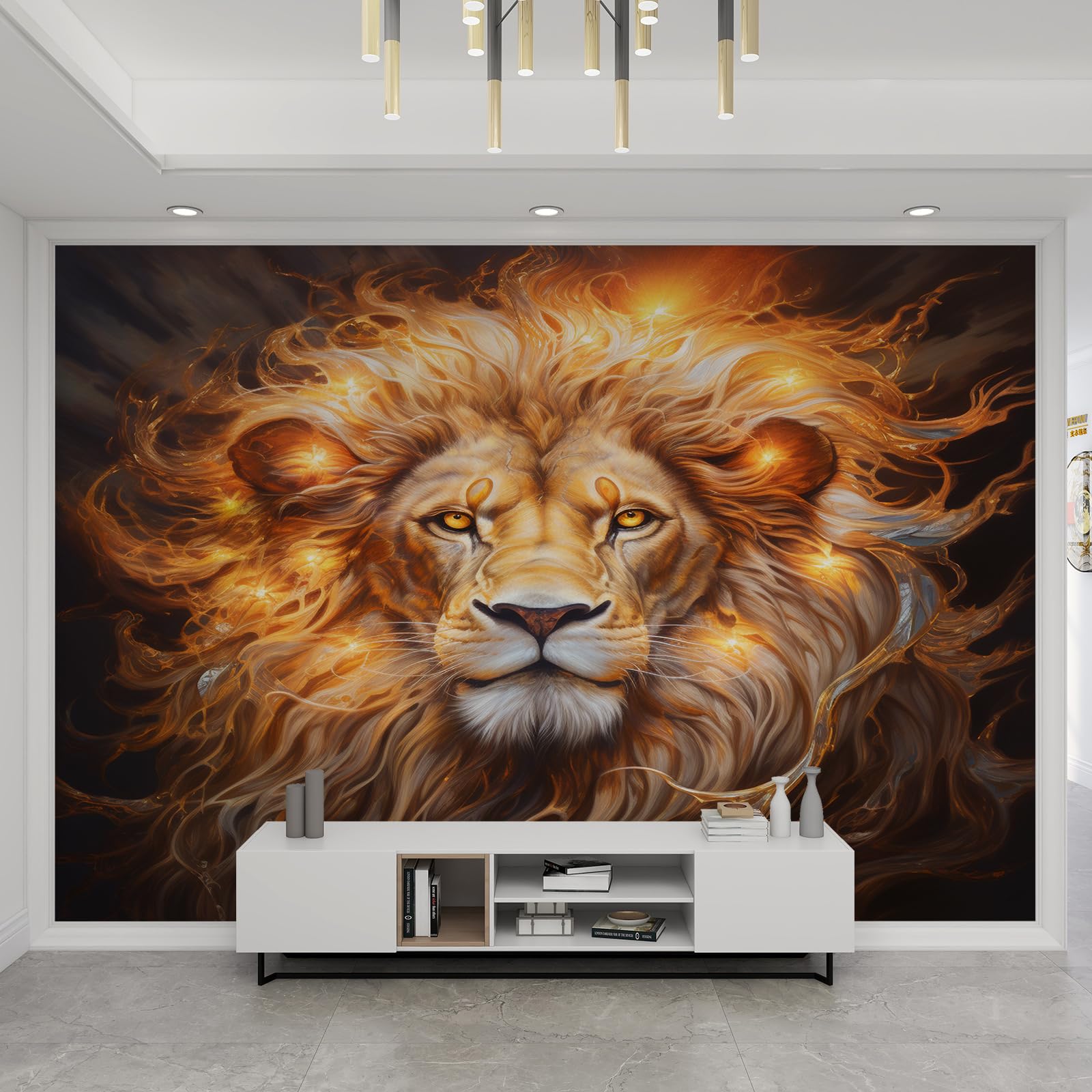 Lion animaux peintures murales 3D grand format 200 x 140 cm autocollantes