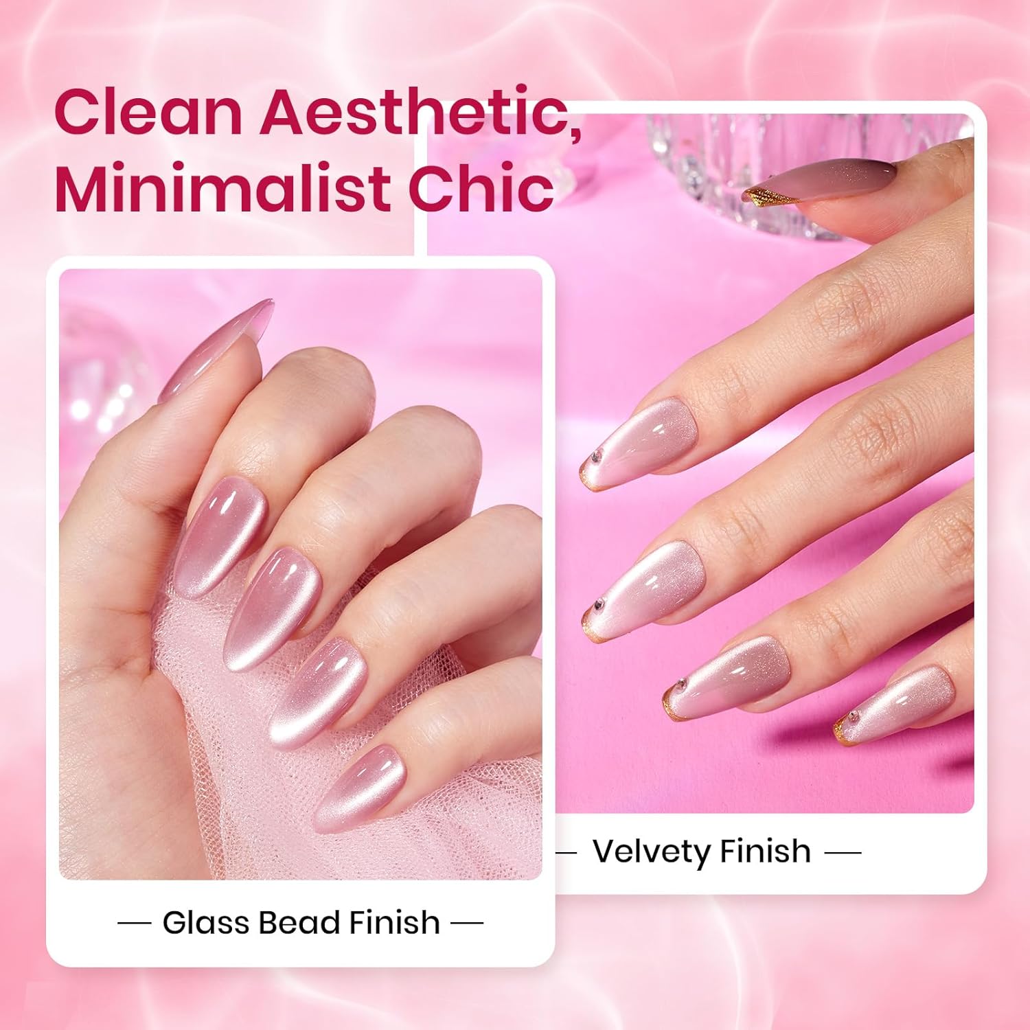 Beetles Nude Cat Eye Gel Nail Polish Set - Nude Reflection 6 Colors Summer Cat Eye Gel Polish Kit Silver Nude Pink Neutral Glassy Finish with Magnet Soak Off UV Manicure Salon at Home Gift for Women
