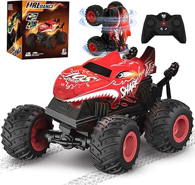 Remote Control Monster Trucks for Boys, 1:20 Scale RC Shark Monster Truck Toys with Light & Music, 2.4Ghz Remote Control Car with 360Â° Spin Twalk Upright & Drift, Gifts for 4 5 6 7 8 year old Boy Girl