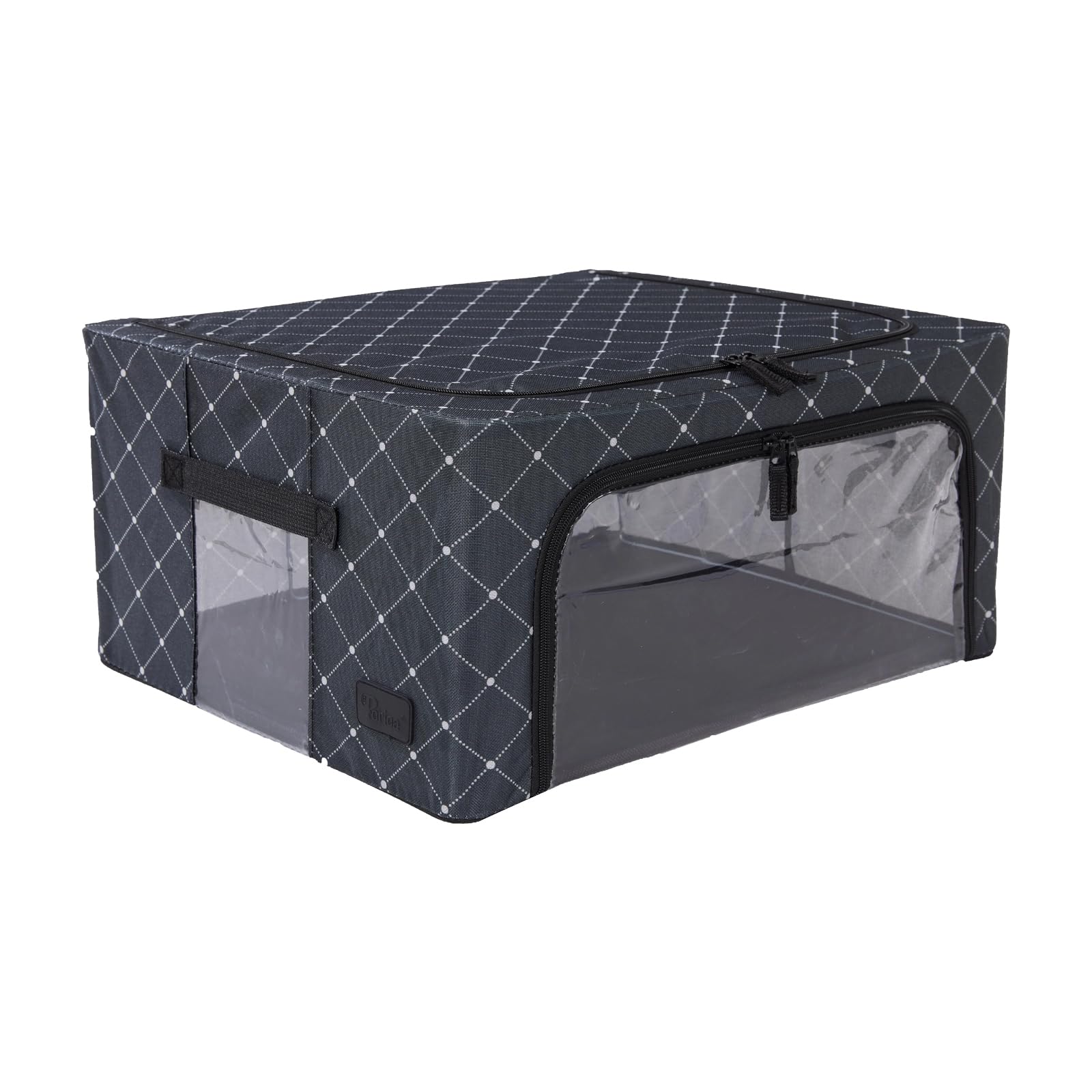 Periea ‘Beau’ Folding Collapsible Stackable Fabric Home Storage Boxes with Steel Frames (Black Diamond, Medium)