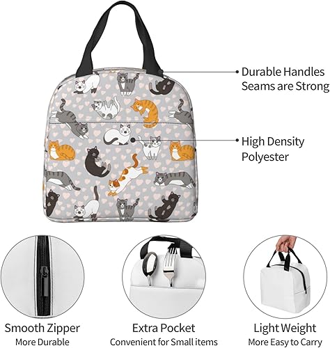 Miniatura 6 de VOOHDDY Linda bolsa de almuerzo con aislamiento kawaii de gato para mujeres y hombres, contenedor reutilizable impermeable portátil enfriador