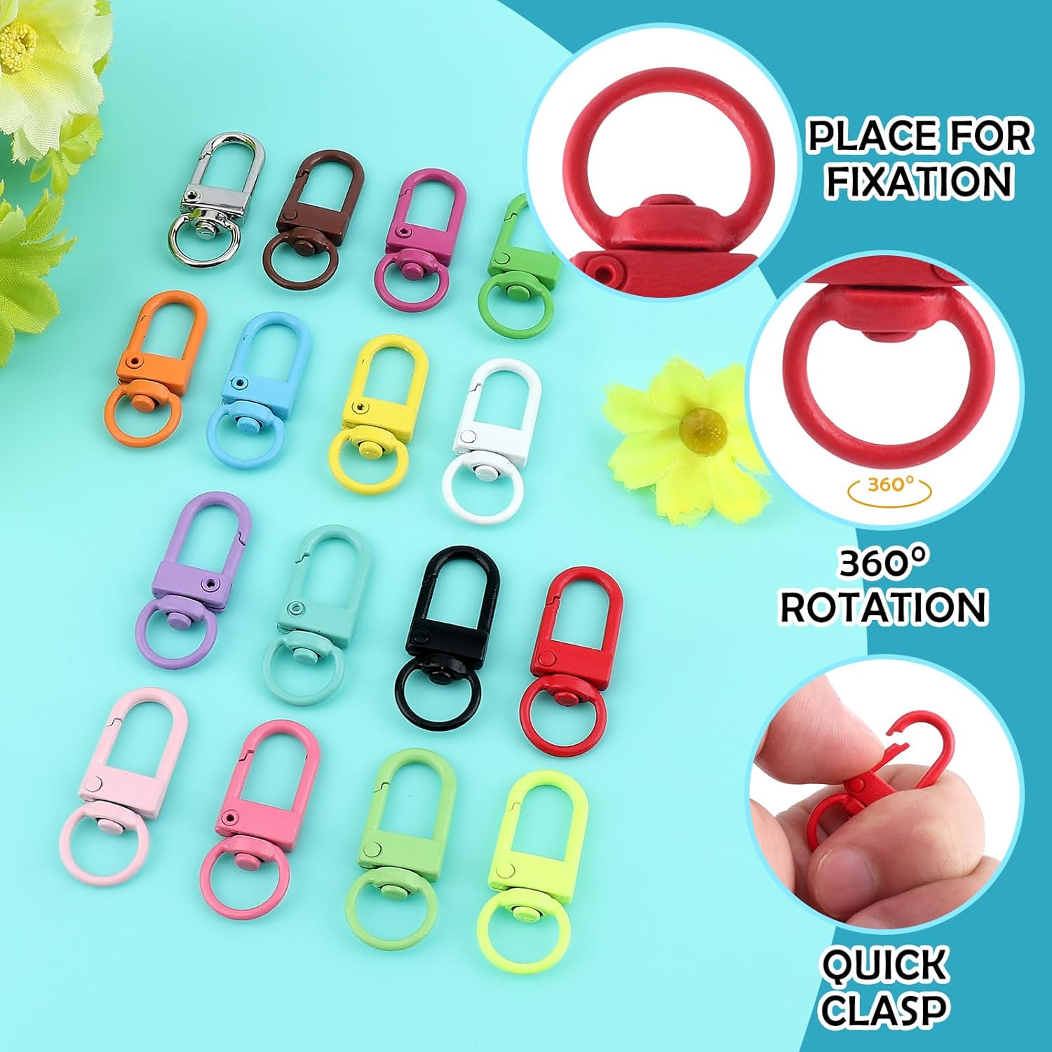 64 Pieces Colorful Metal Lobster Claw Clasps 360° Lanyard Swivel Snap Hooks Metal Lanyard Clips Lobster Bag Charm Key Chain Hooks DIY Claw Clasps for Jewelry Making Purse Bags Keychain Art Crafts - Image 2