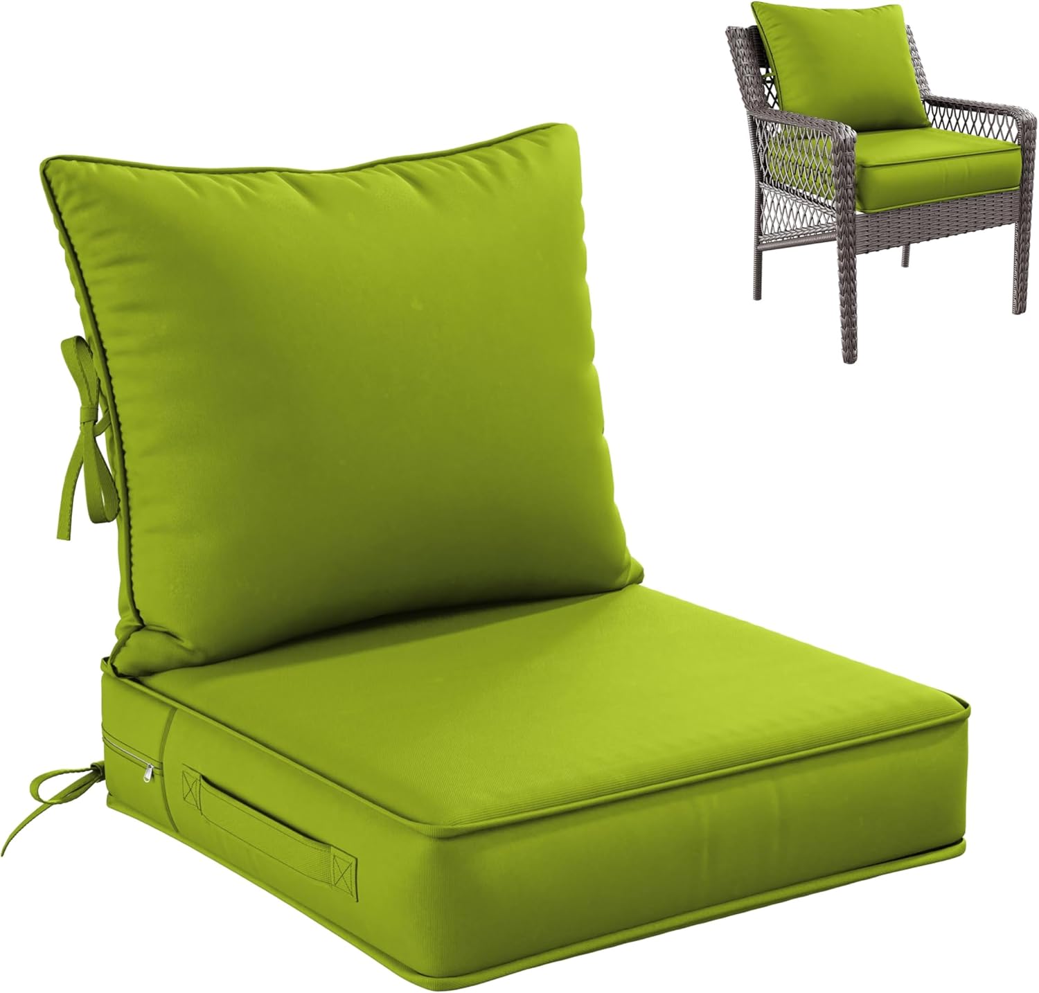 Premium Outdoor Seat Cushion Chair Cushions for Patio Furniture 19 L X 19 W X 4 H Waterproof & Fade Resistant Deep Seat and Backrest Cushion Set with Removable Covers for Chair, Sofa