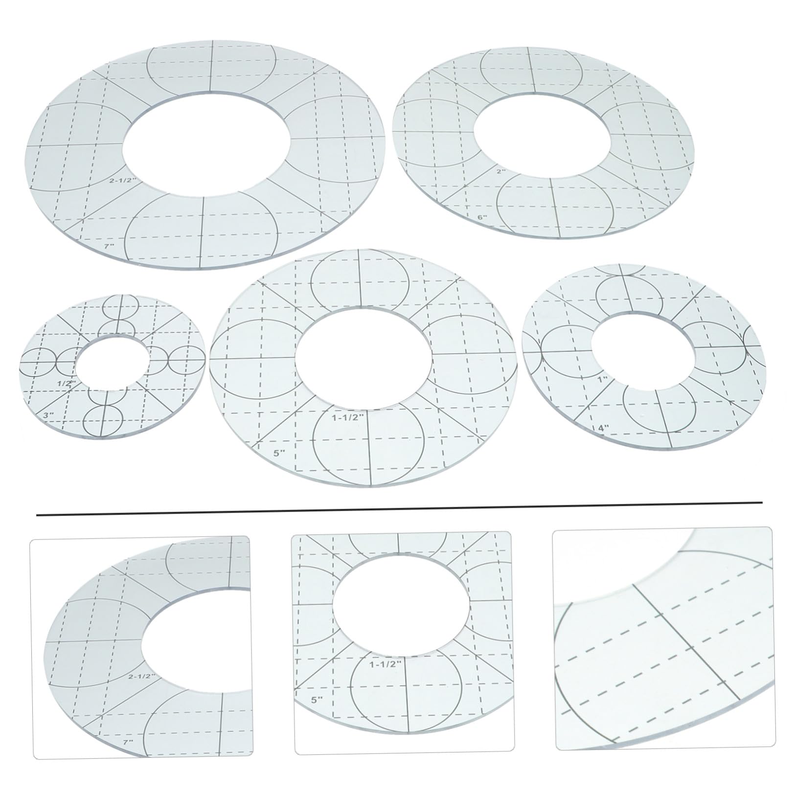 5 pezzi Righelli Patchwork in Plastica Antiscivolo per Cucito e Trapuntatura Template Circolari per Taglio Tessuti e Design Abbigliamento per Hobby e Professionisti