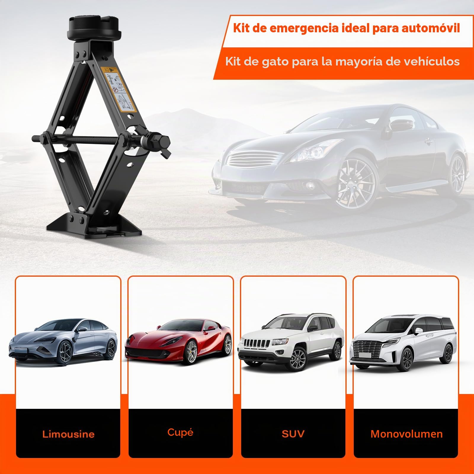 IMAYCC Nuevo Gato para Coche 2.5T/2500kg, Kit de Gato Coche con 2 Piezas Bloque De Goma Universal, Portátil Kit de Emergencia con Llave de Tuercas de Rueda.