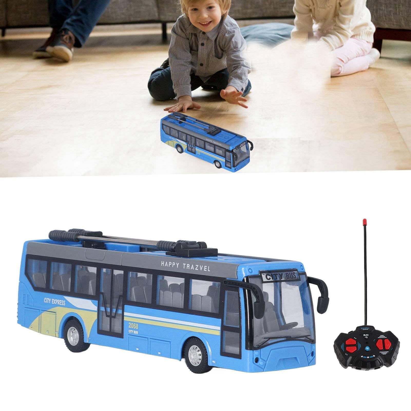 Bus Rc pour Enfants,Bus télécommandé, Bus radiocommandé Haute Simulation, Conduite multidirectionnelle, Bus Scolaire radiocommandé Rechargeable pour Enfants, Bleu