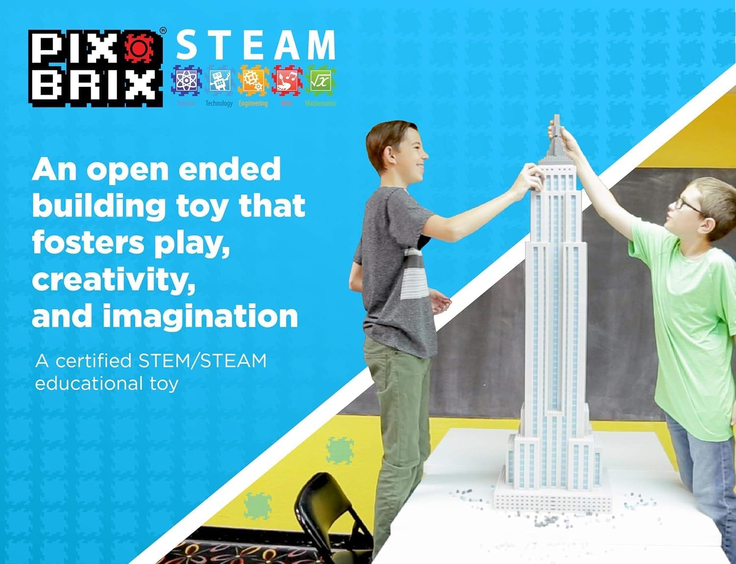 Pix Brix Pixel Art Puzzle Bricks Bucket – 1,500 Piece Pixel Art Kit with 12 Colors, Dark Palette – Interlocking Building Bricks, 2D and 3D Builds – Stem Toys, Ages 6 Plus