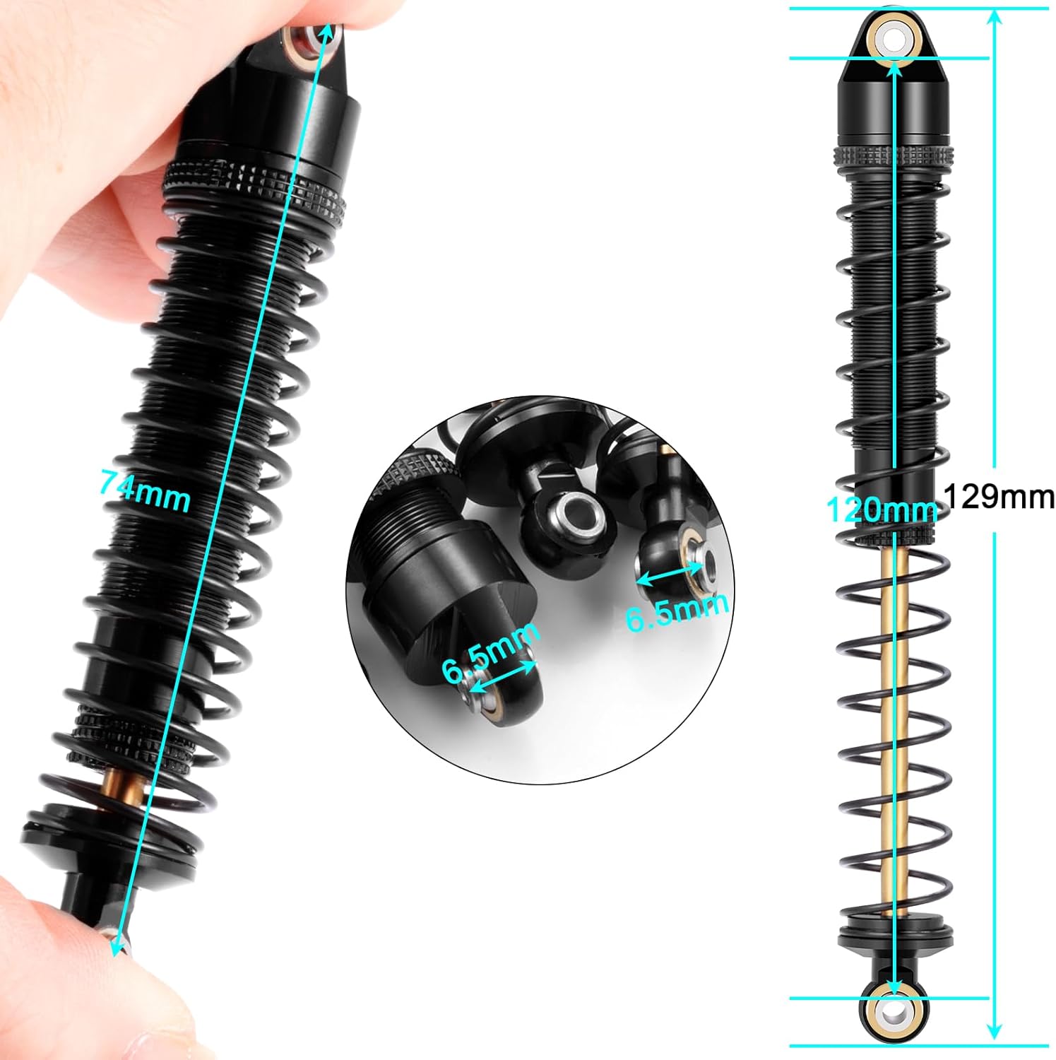 4Pcs Rc Metal Shock Absorber 70/80/90/100/110/120mm Damper For Tamiya CC01 TRX4 Axial SCX10 D90 D110 RR10 1/10 RC Crawler Car(Black) (120MM)