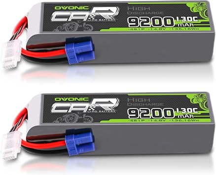 OVONIC 4S LiPo Battery 9200mAh 14.8V 130C RC Battery with EC5 Connector 2 Pack