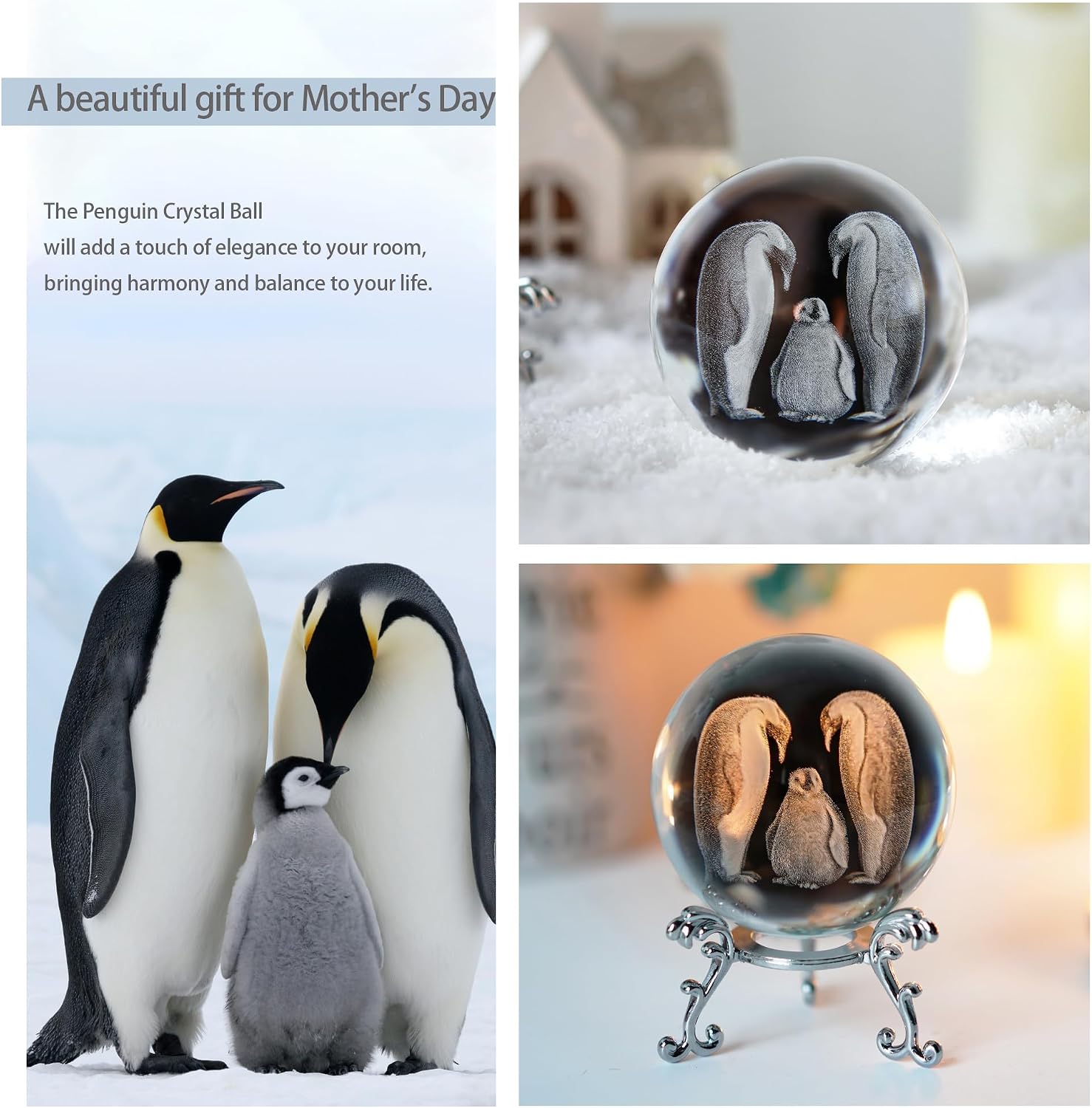 ZEERSHEE 3D Penguin Crystal Ball with Stand Laser Engraved Figurine Gift image 4