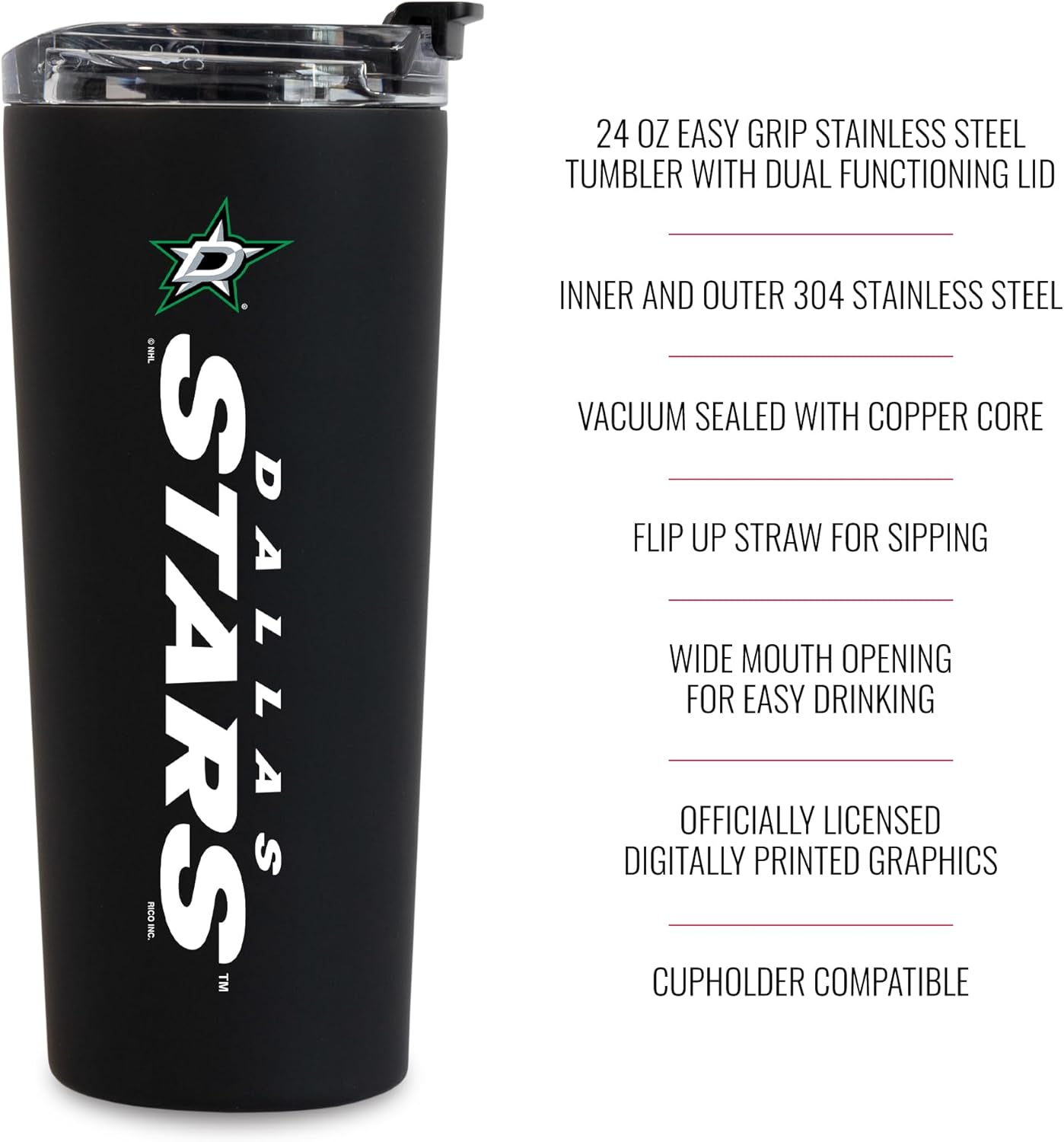 Rico Industries NHL Hockey 24oz Stainless Steel Tumbler with Lid and Dual Functioning Lid - Image 7