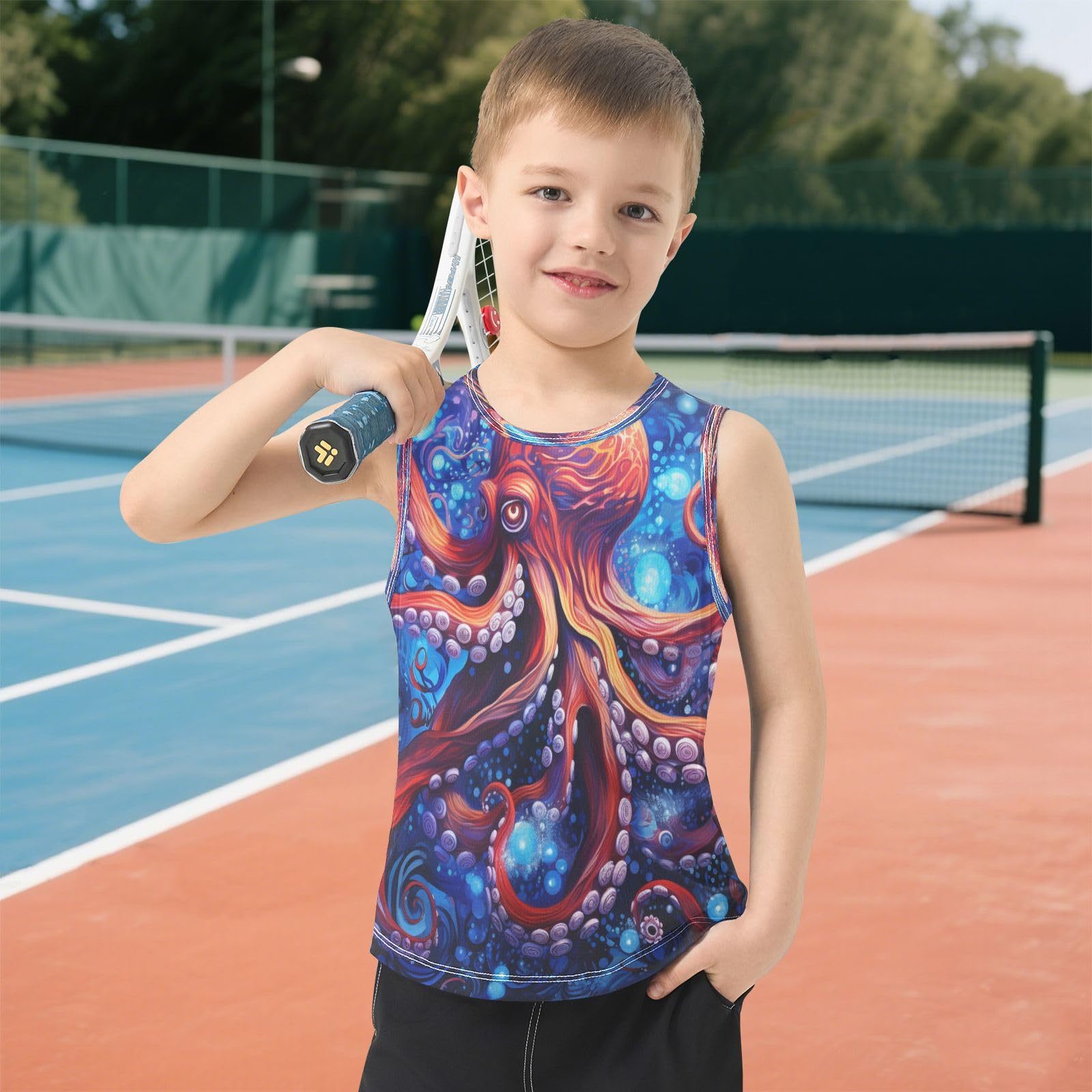 Pulpo Azul Espacio Camisetas Sin Mangas Tipo Tank Top para Niños Jóvenes Ideales para Actividades Deportivas