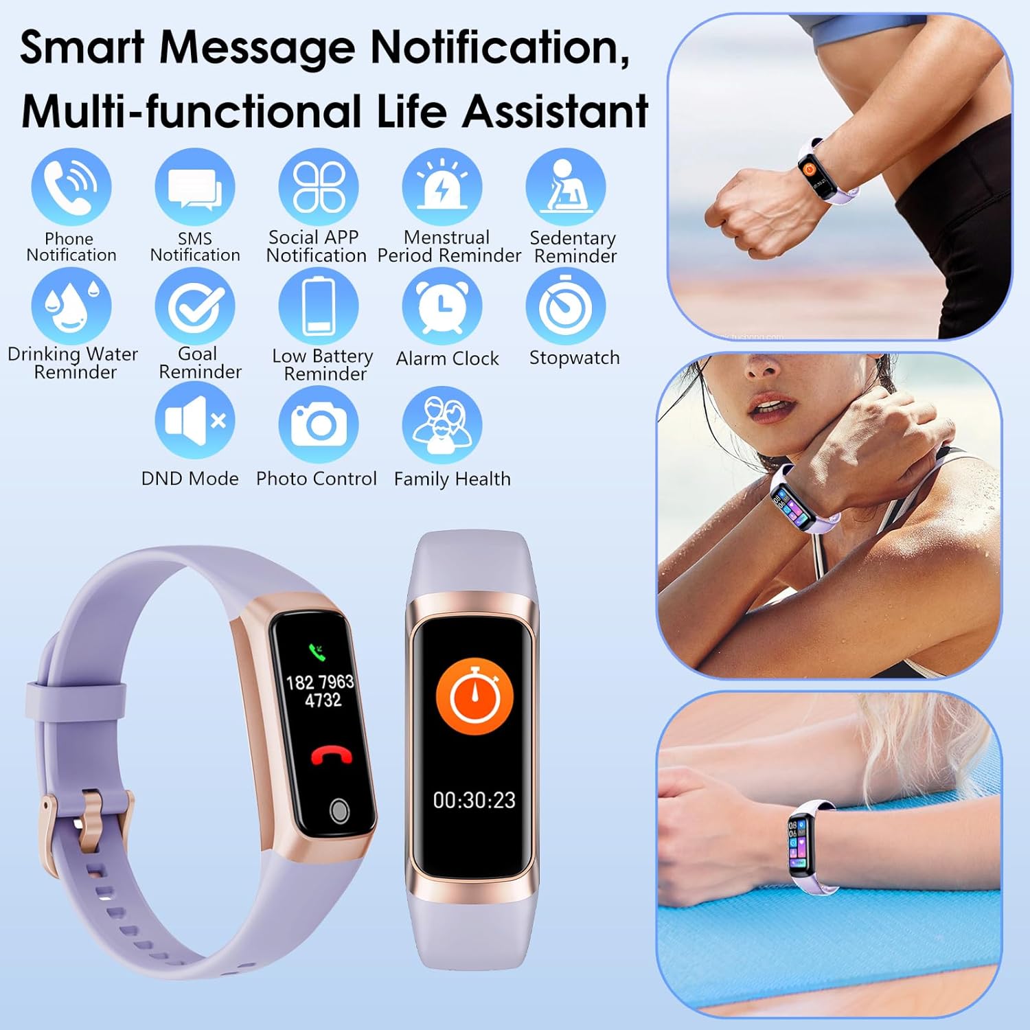 Fitness Tracker, 24/7 Heart Rate Blood Oxygen Blood Pressure Body Temp Monitor Sleep Calorie Tracker with 1.1" AMOLED Touch Color Screen Pedometer Smart Watch Waterproof for Women Men (Purple)