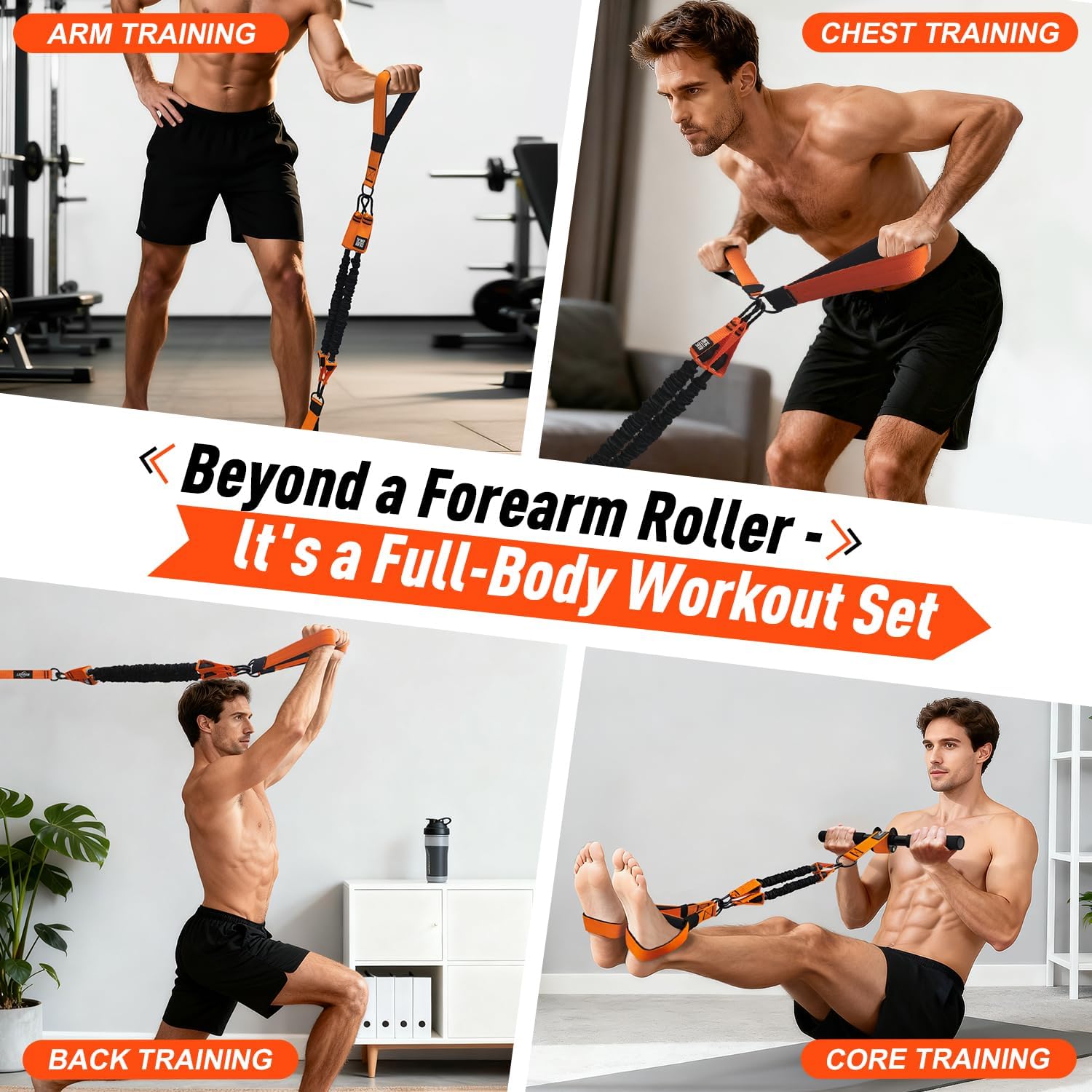 No Weights Needed Forearm Strengthener & Wrist Roller with Adjustable Resistance Bands, 2-in-1 Handle & Door Anchor for Forearm Strength Training, Ideal for Grip Strength, Chest, Core Workout