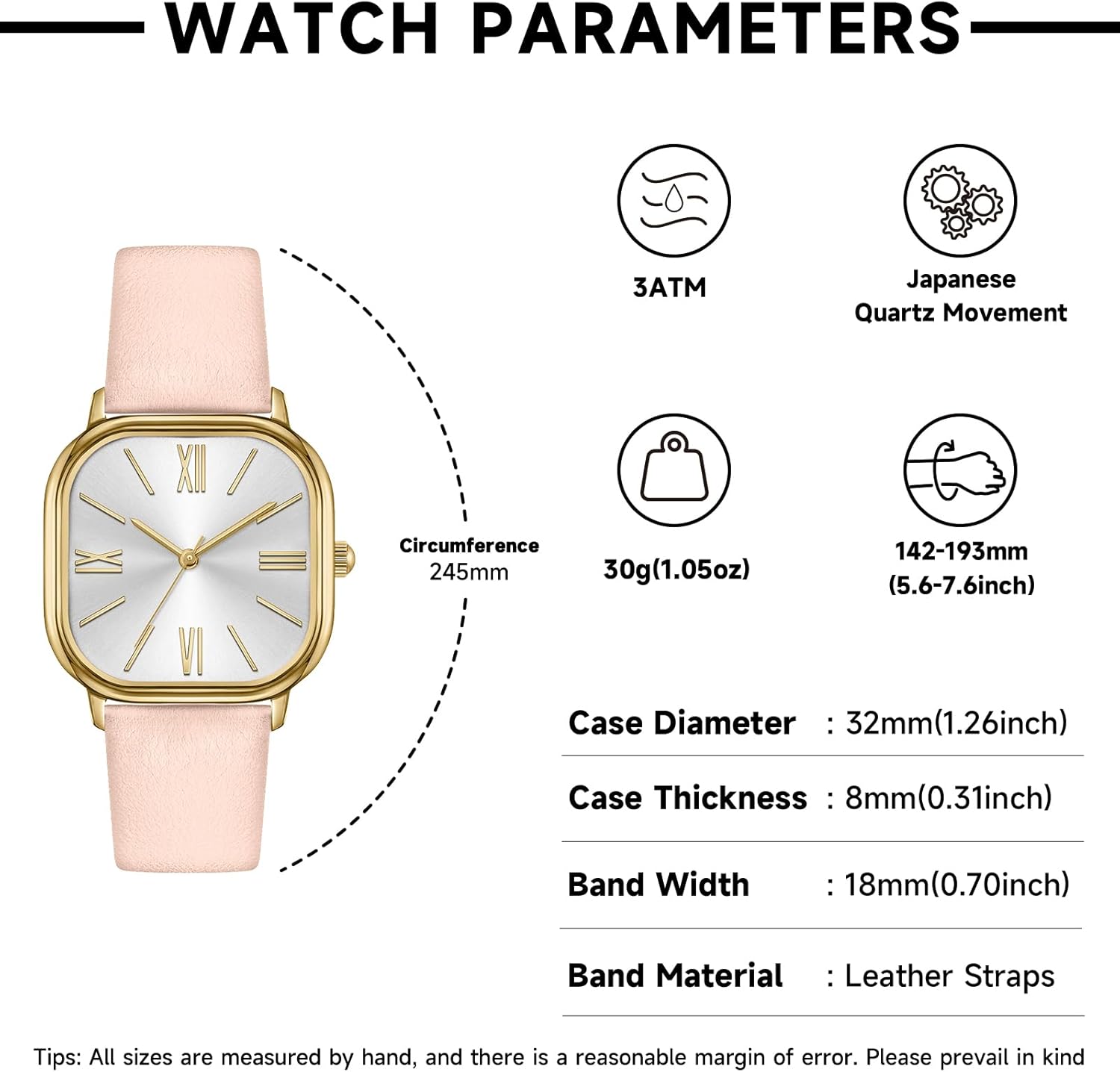 Bisley Women Square Watch Leather Strap Easy to Read Waterproof Watch - Image 4