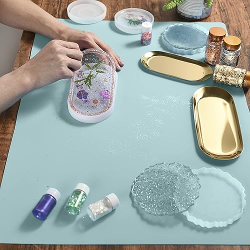 Vista 64 de Sapid Hoja de silicona extra grande para manualidades, alfombrillas de silicona gruesa para joyería, alfombrilla de silicona antideslizante para Azul