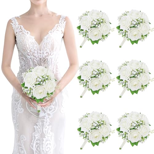 Artificial Bridesmaid Bouquets Set of 6-7 Inch Bridesmaid Bouquets Ivory