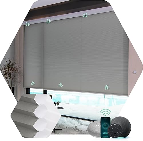 Miniatura 19 de Yoolax Persianas celulares motorizadas compatibles con Alexa, persianas motorizadas opacas inteligentes de panal para ventanas, persianas Textura