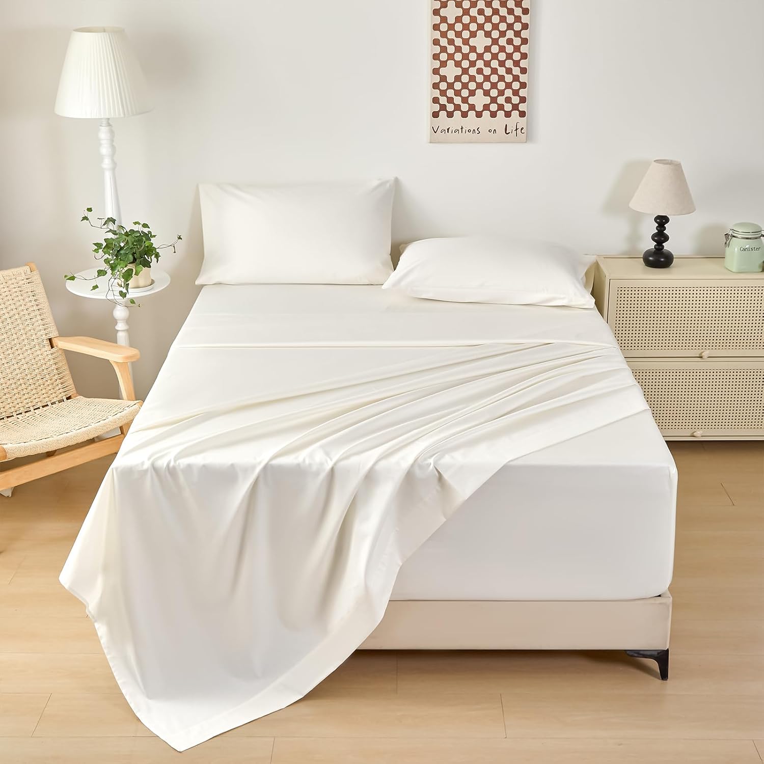 Egyptian Cotton Sheets King Size, King Fitted Sheet with Deep Pockets & Side Storage, Oeko-TEX Certified, Design for 18" Mattress, Includes 1 Fitted Sheet, 1 Flat Sheet & 2 Pillowcases (White)