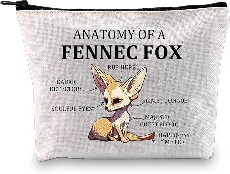 G2TUP Fennec Fox Gift Anatomy Of A Fennec Fox Makeup Bag Fennec Fox Lover Cosmetic Bag Fennec Fox Themed Gift Zipper Travel Bag Fennec Fox White Bag