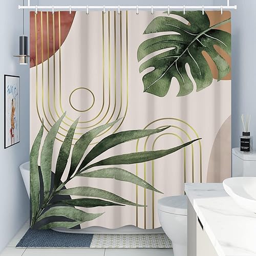 Miniatura 3 de deFouliao Cortinas de ducha bohemias verdes para baño, cortina de ducha moderna de mediados de siglo, 72 pulgadas de ancho x 72 pulgadas de largo,