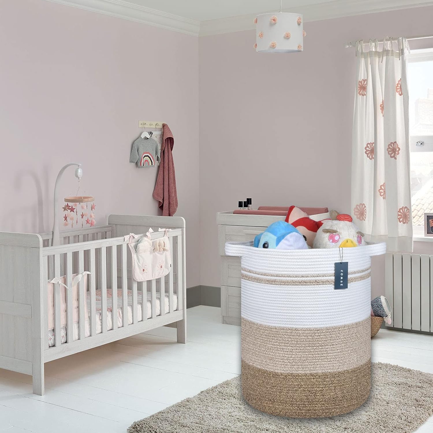 COMSE 2 Pack Tall Laundry Baskets, Tall Blanket Baskets, Laundry Hampers, Cotton Rope Baskets, Toy Baskets, Clothes Baskets, 15.7" x 21.7"