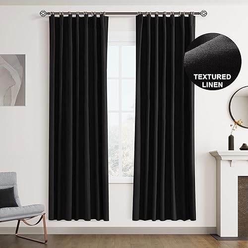 Miniatura 87 de Joywell Cortinas de lino 100% opacas de 45 pulgadas de largo, bolsillo para barra/pestaña trasera, cinturón de gancho/anillos de clip, cortinas de