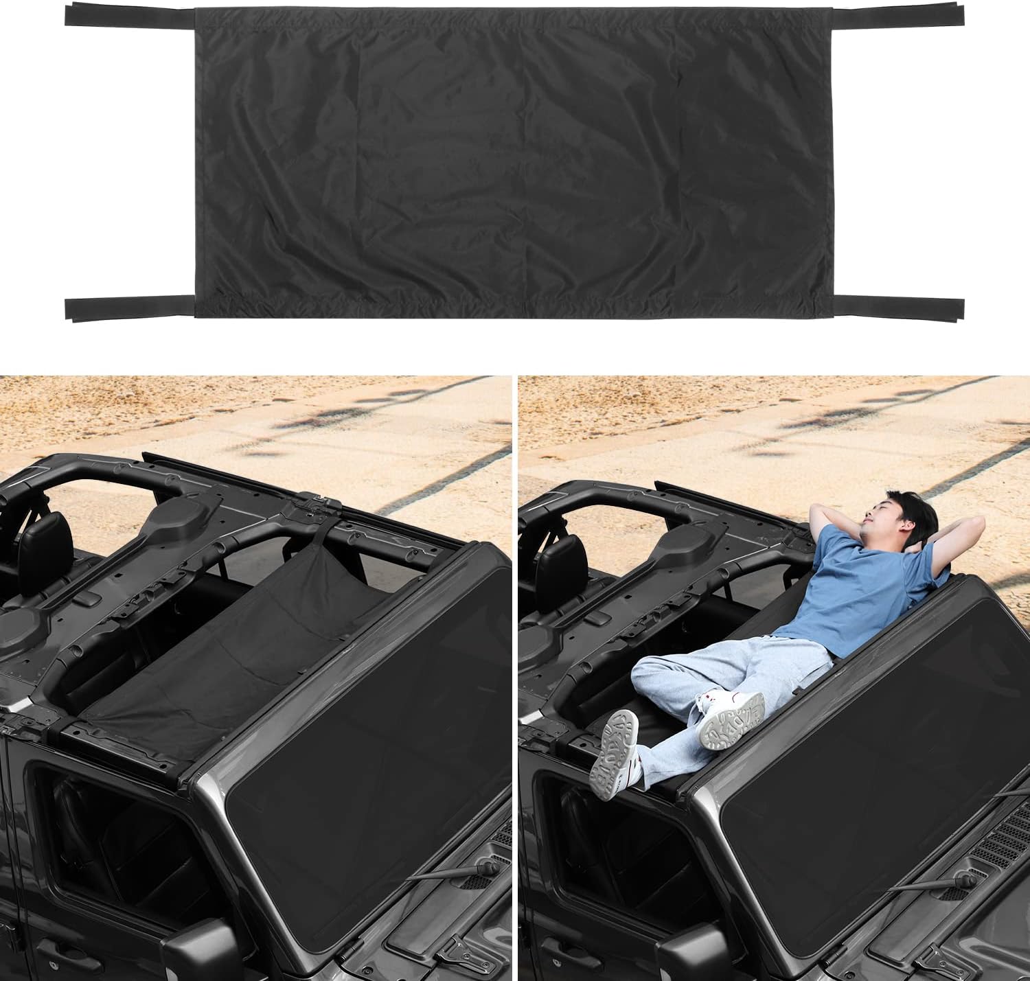 RT-TCZ Roof Hammock Storage Net for Jeep Wrangler TJ (1996-2006), JK/JKU (2007-2017), JL/JLU (2018+), for Gladiator JT (2020+), Overhead Cargo Net Ceiling Storage Organizer, Black