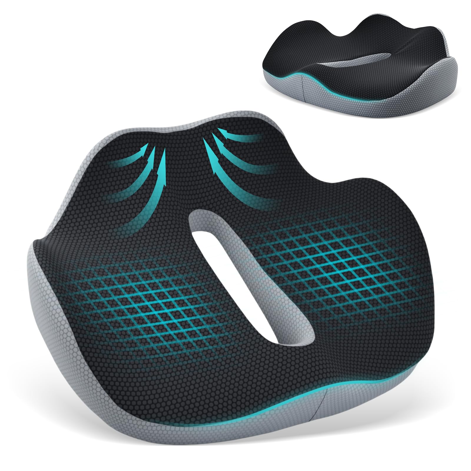 Cuscino Sedia Ufficio Auto XXL, 50x40x10cm, Sedia Ergonomica con Maniglia a Fori, Cuscino Memory Foam Ortopedico, Antidecubito, Traspirante, Cuscino Ciambella per Coccige Rotelle Gioco Rilievo