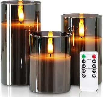 grey glass flameless candles with realistic flicker