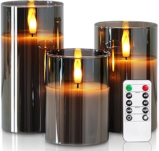 Homemory Grey Glass Flameless Candles, Battery Operated...