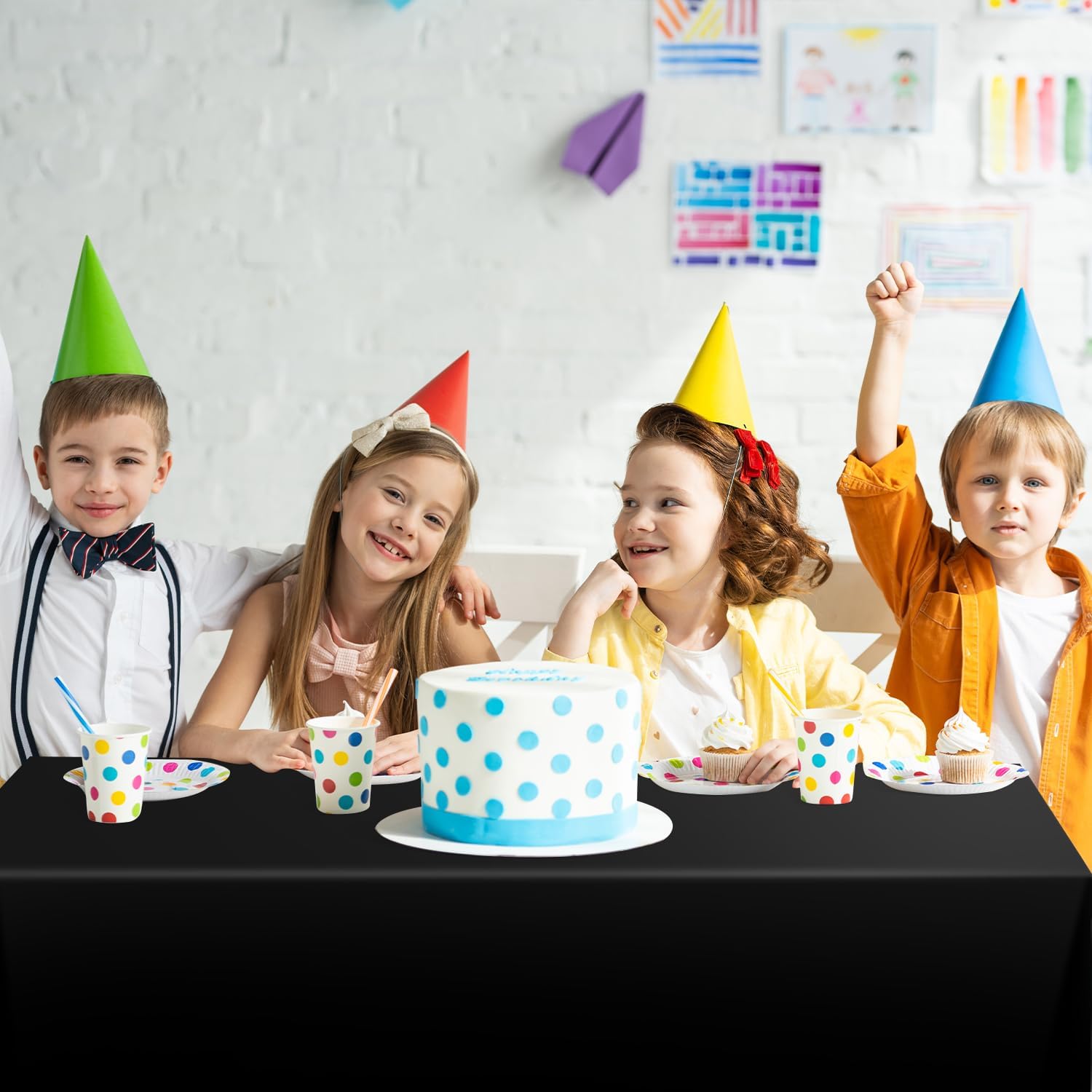 tujol Black Disposable Plastic Table Cloth Roll 54" X 100', Plastic Table Cover with Cutter Box, Cut to Size Disposable Tablecloth for Parties