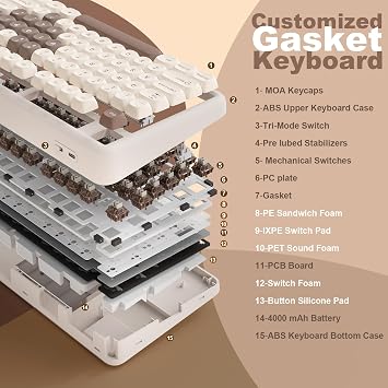 YUNZII B87 TKL Wireless Mechanical Keyboard (Brown Heart, Cocoa Cream V2)