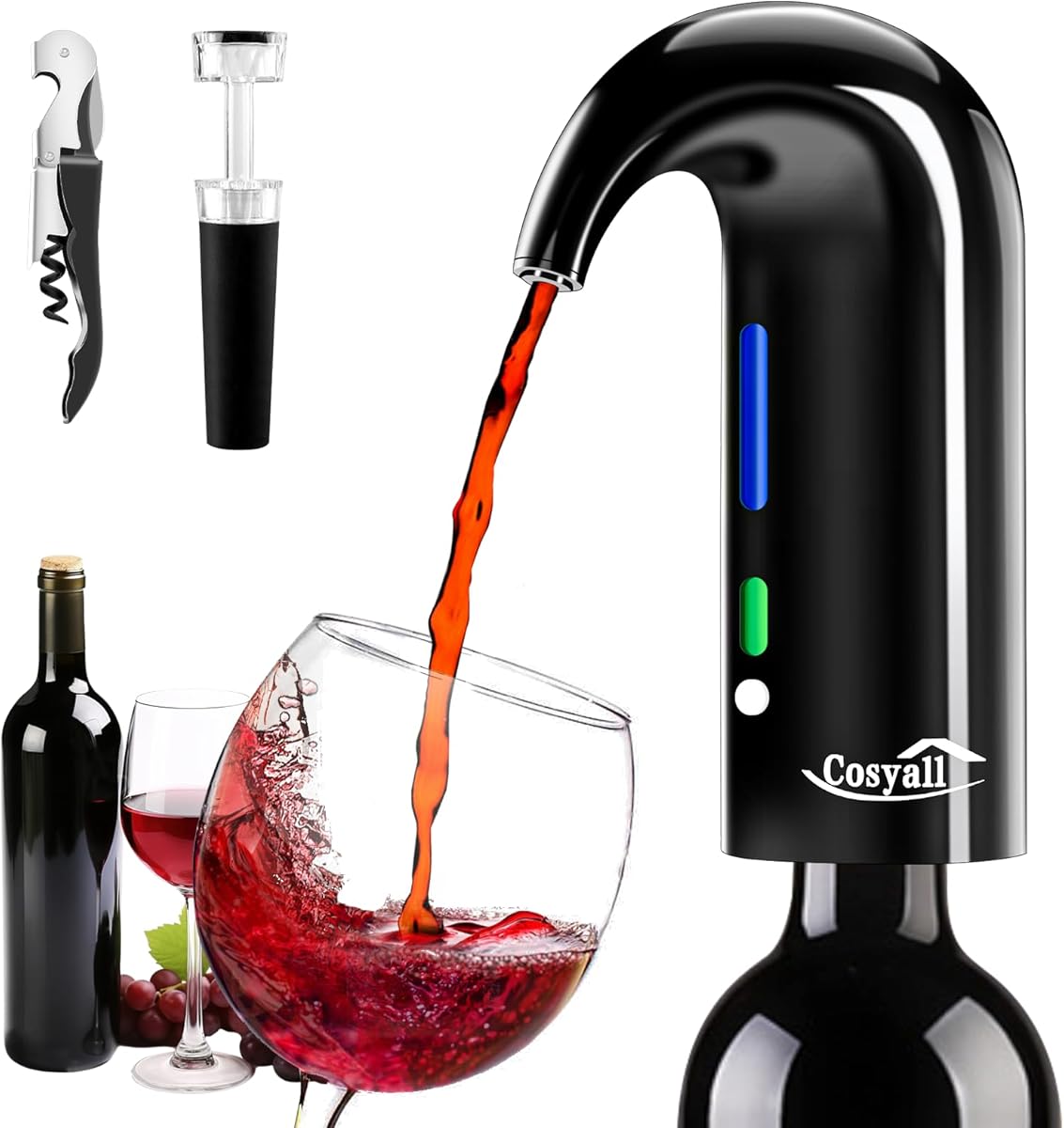 Cosyall Wine Aerator Electric Wine Decanter,One Touch Red White Wine Accessories Aeration and Decanter Wine Pourer,Wine Gifts for Wine Lovers (Black)