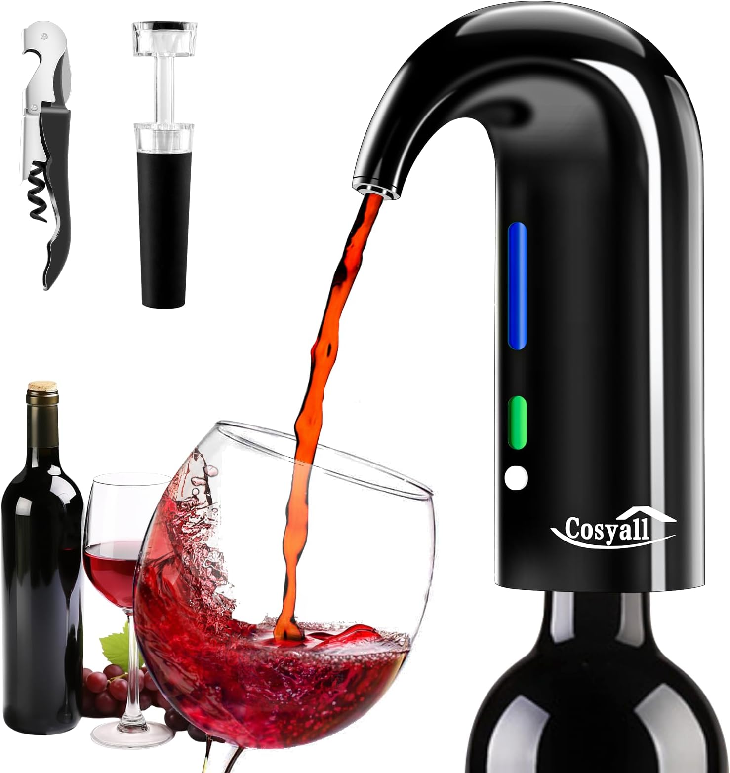 2026 Valentines Day Gifts, Cosyall Electric Wine Aerator Decanter, Smart Automatic Wine Dispenser, Birthday Gifts for Her/Him/Women/Men, Gift for Family & Party (Black)