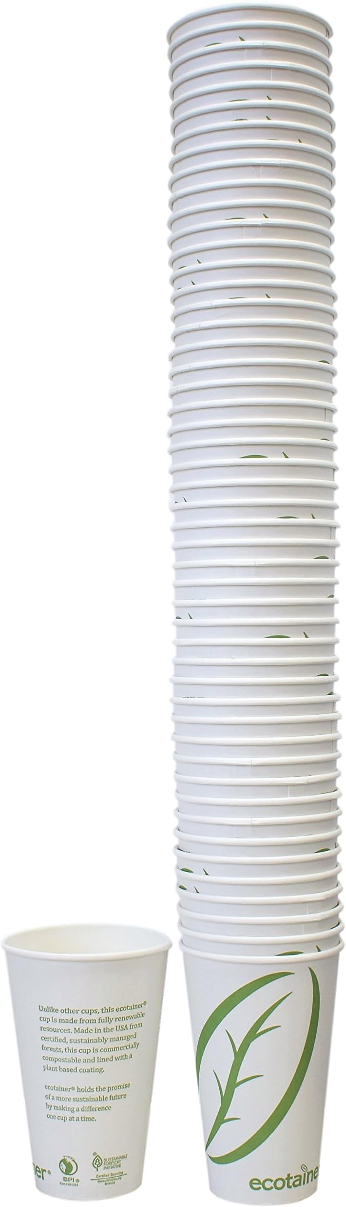 Ecotainer - Compostable Hot Cups, 50 Count (16 Ounce Cups Only)