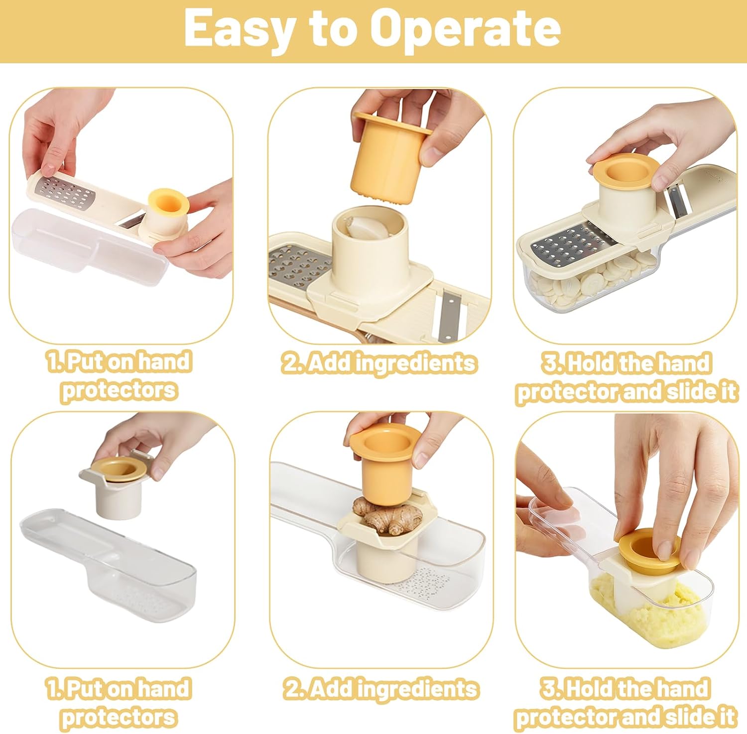 Garlic Slicer Super Thin, 3 in 1 Multifunctional Garlic Grinder with Shredder Grinder Slicer, Mini Garlics Slicers for Kitchen, Garlics with 15.5 * 4 * 5.1cm Compact Design (Beige)