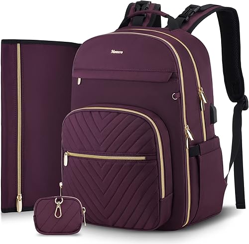 MOMUVO Mochila para pañales, bolsa de bebé acolchada con cambiador, correas para cochecito y funda para chupete, bolsas de pañales de viaje grandes,