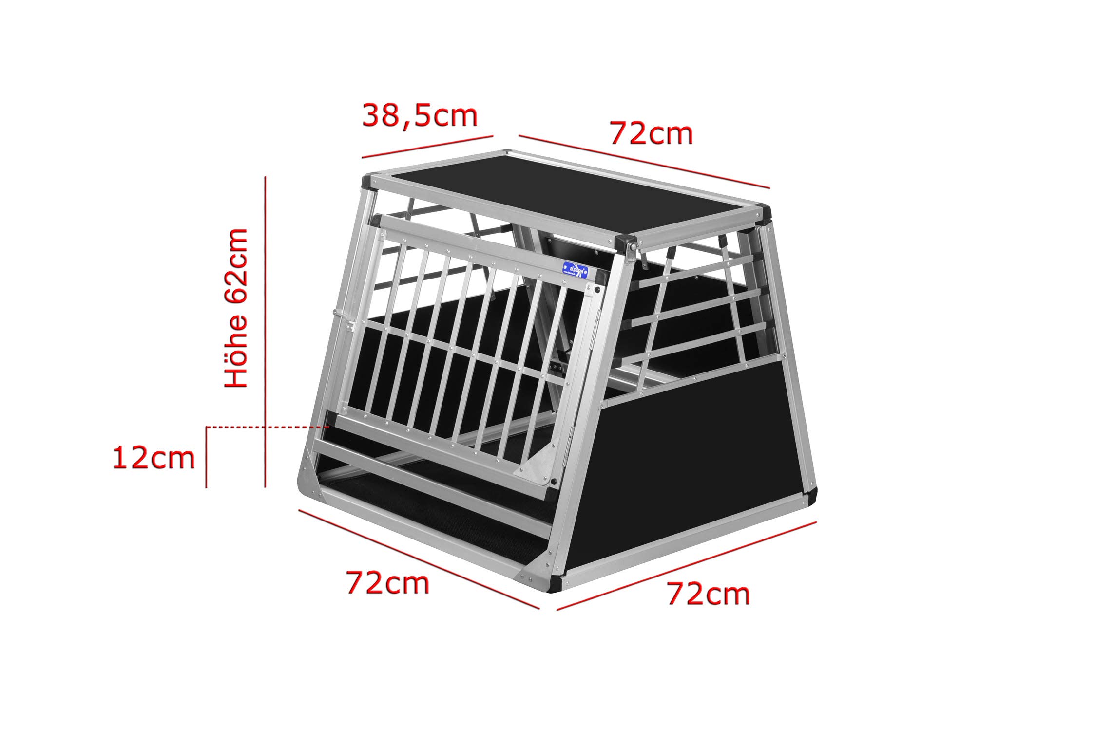 ALPUNA Transportbox N19 – Aluminium Hundebox 72×72×62 cm – Auto Hundebox mit Notausstieg, sicherer Hundetransport im Kofferraum