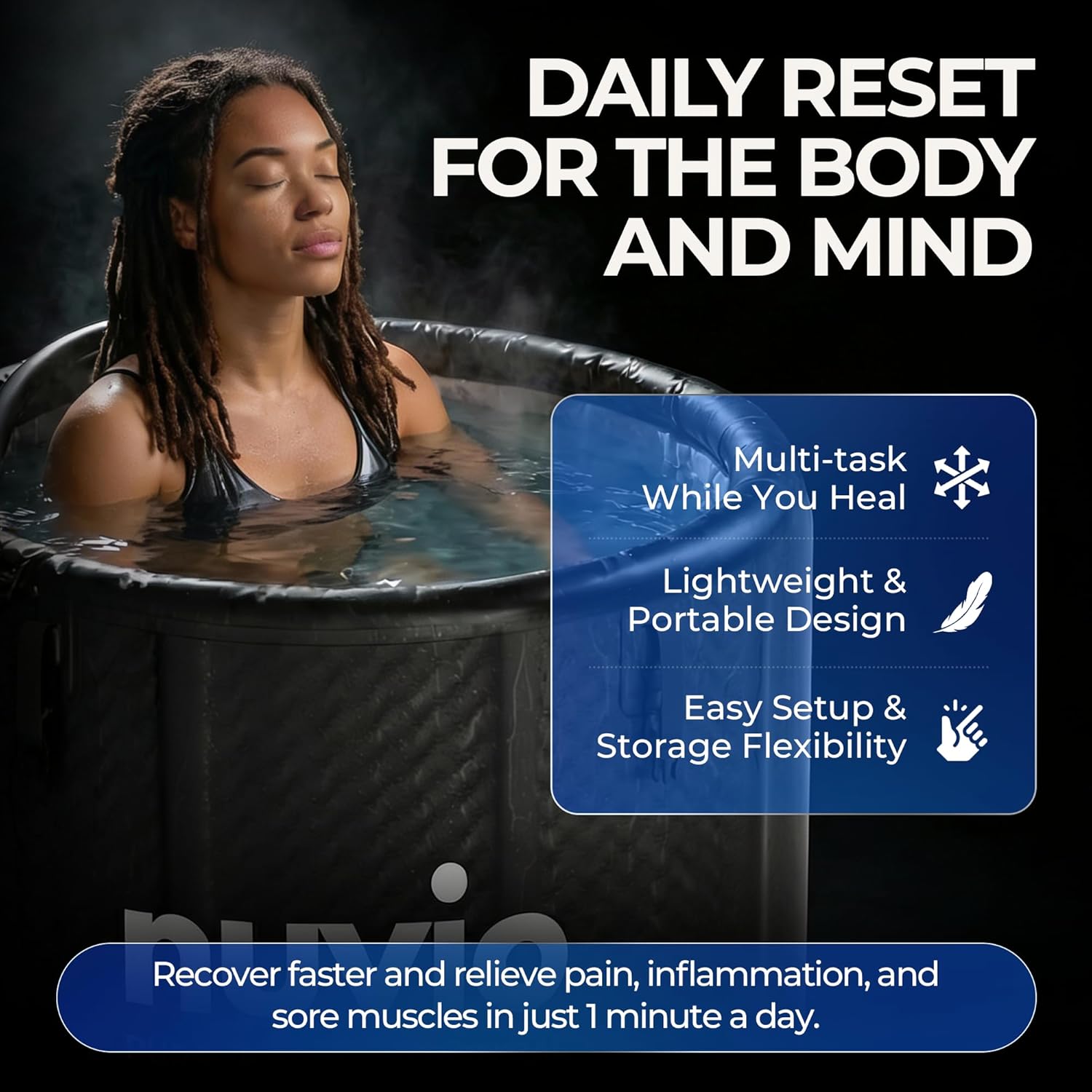 Nuvio Recovery Pod Pro - Premium Portable Ice Bath with Ultra Insulation, 87 Gallon Inflatable Cold Plunge Tub, Heavy-Duty Insulated Ice Tub with Lid, Full Body Cold Therapy for Frequent Use