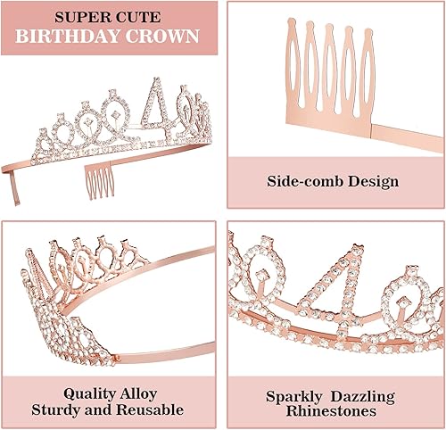 Miniatura 55 de Decoraciones de cumpleaños de 3 años para niñas; banda, corona/tiara, velas y adorno para pastel de cumpleaños de 3 años; regalos y decoraciones