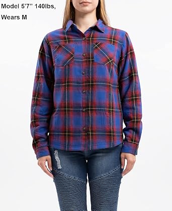 ZENTHACE Women's Thermal Fleece Lined Plaid Button Down Flannel Shirt Jacket