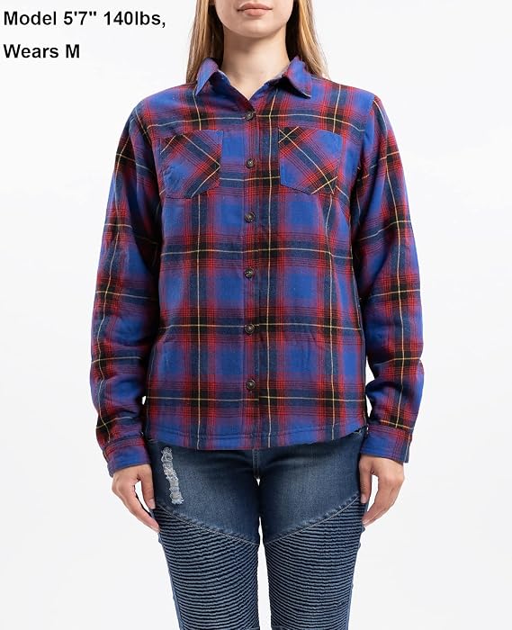 ZENTHACE Women's Thermal Fleece Lined Plaid Button Down Flannel Shirt Jacket