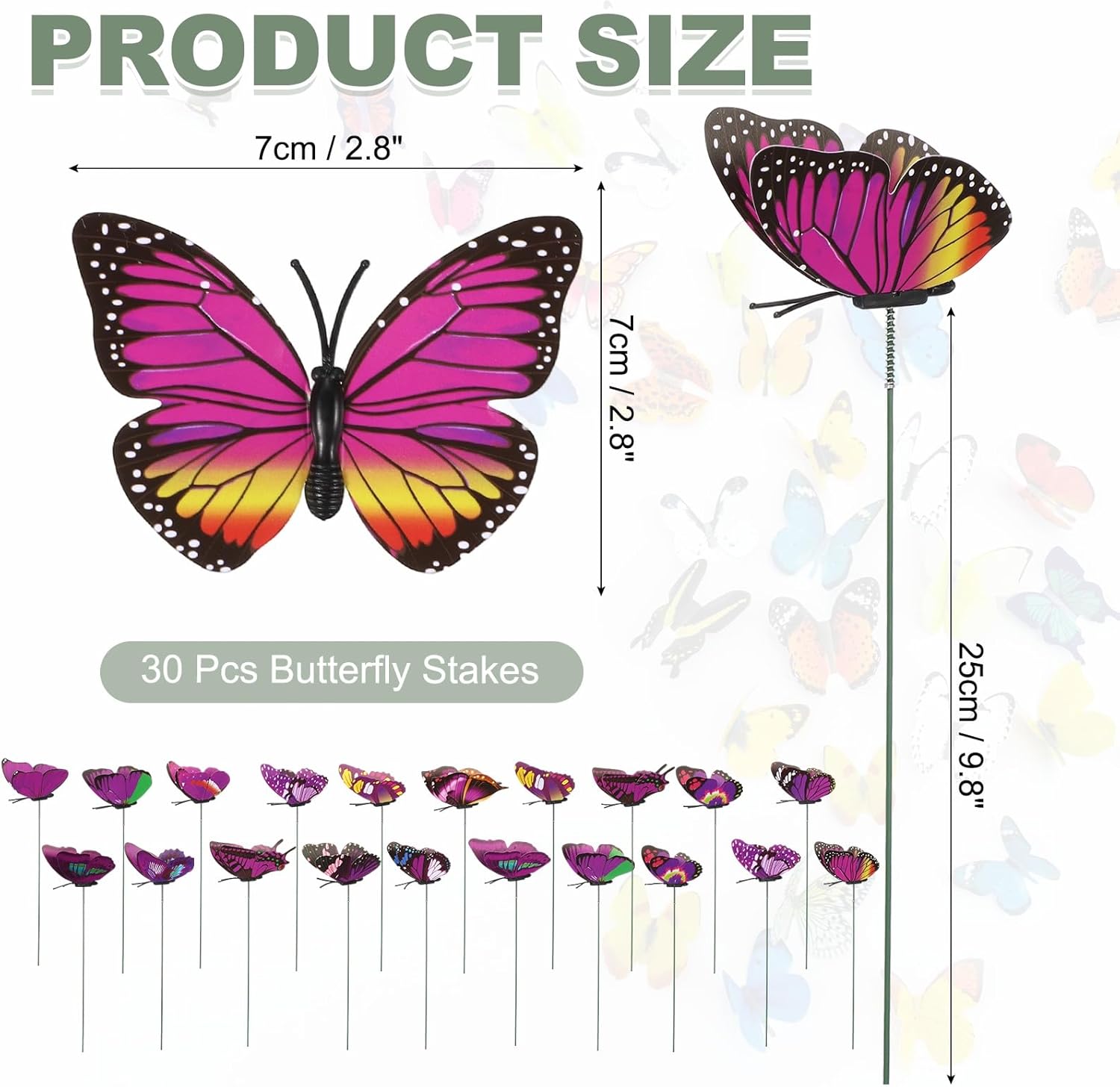 MECCANIXITY 20pcs Butterfly Stakes, 7cm Butterfly Garden Decoration PVC Waterproof Artificial Butterflies Stick Plant Stakes for Indoor Outdoor Christmas Yard Decor, Purple