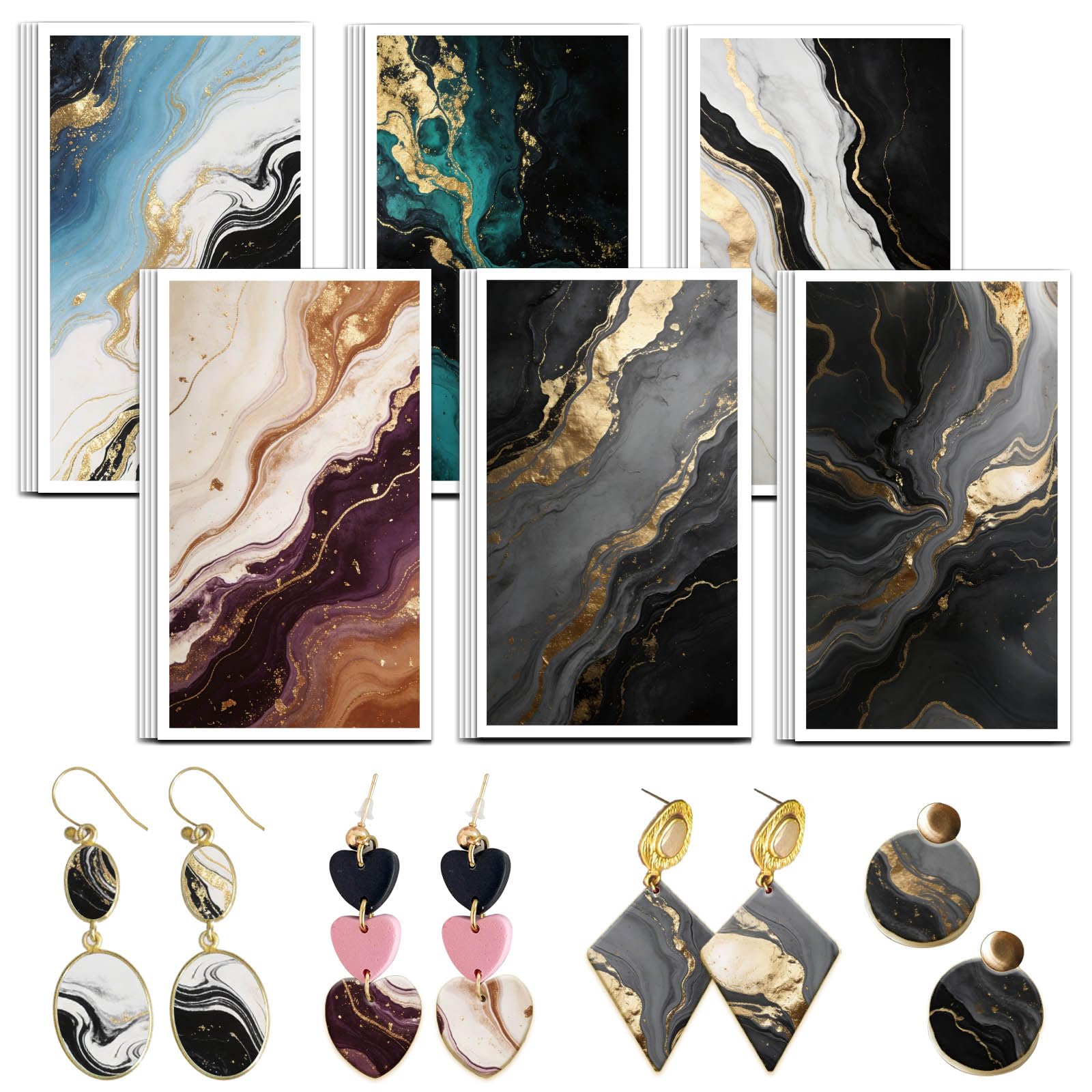 OLYCRAFT Marble Clay Transfer Paper 6 Design 24 Pcs Gold Foil Pattern Clay Transfers Paper for Polymer Clays Earring Pineapple Transfer Sheets Small Ceramic Decal for Earring Jewelry Making